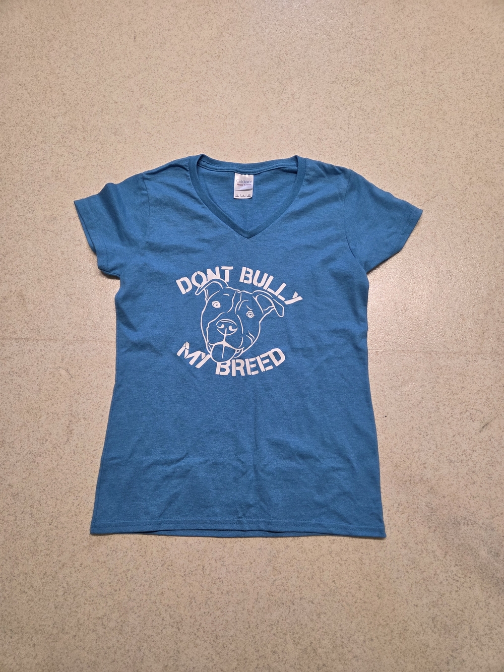 Blue Graphic V-Neck Tee with White Dog Print